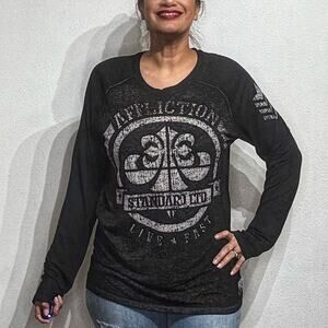 Affliction Black Lightweight Long Sleeve Burnout Tee Sz M